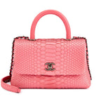 CHANEL PINK PYTHON COCO HANDLE FLAP BAG