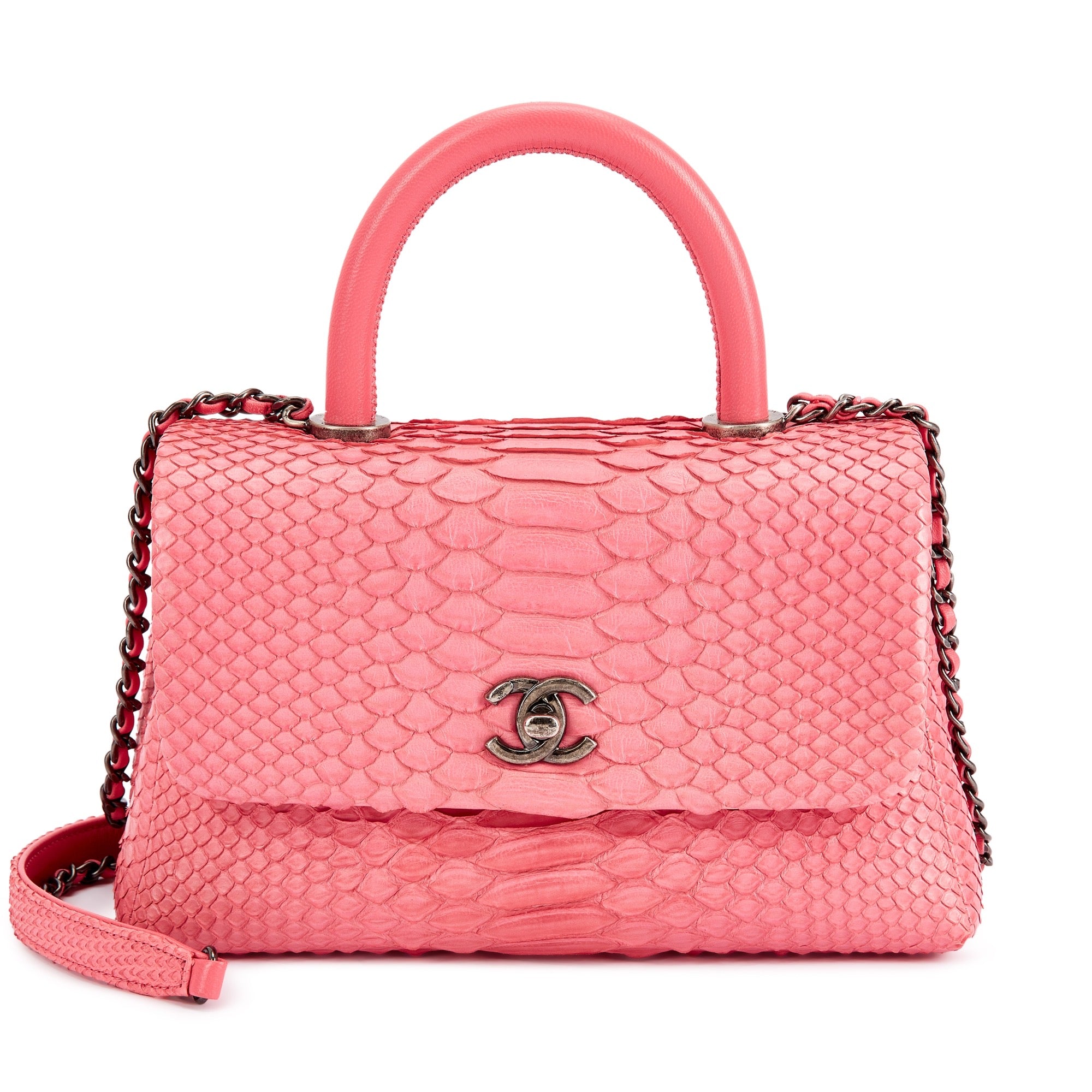 CHANEL PINK PYTHON COCO HANDLE FLAP BAG