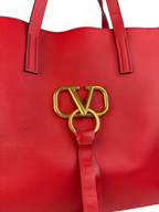 AUTHENTIC VALENTINO Red Calfskin Leather Vring Large Tote Bag