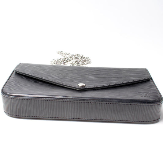 Louis Vuitton Pochette Félicie in black, black interior. 
EPI leather with a silver-tone chain strap
