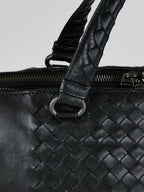 BOTTEGA VENETA 			Black Intrecciato Woven Calf Leather Top Handle Bag