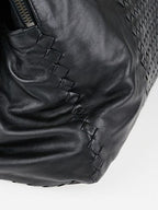 BOTTEGA VENETA 			Black Intrecciato Woven Calf Leather Top Handle Bag