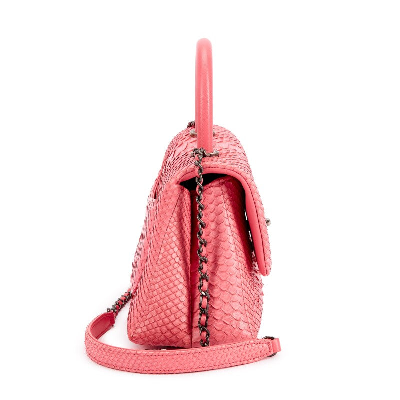 CHANEL PINK PYTHON COCO HANDLE FLAP BAG