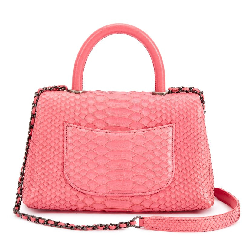 CHANEL PINK PYTHON COCO HANDLE FLAP BAG