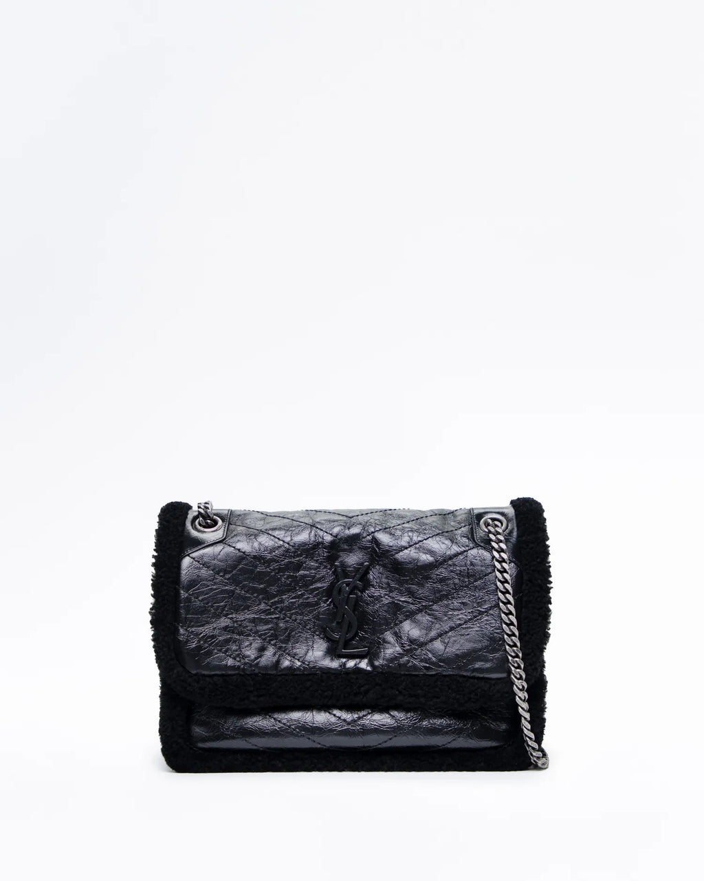 SAINT LAURENT Medium Niki YSL Monogram Shearling And Leather Chain Bag NEW!!