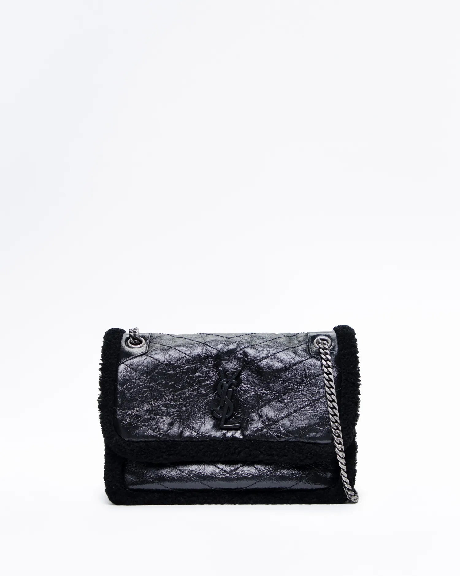 SAINT LAURENT Medium Niki YSL Monogram Shearling And Leather Chain Bag NEW!!