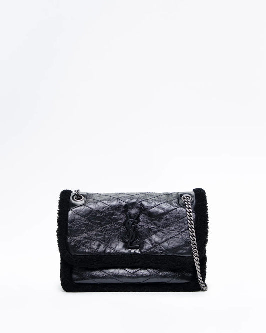 SAINT LAURENT Medium Niki YSL Monogram Shearling And Leather Chain Bag NEW!!