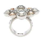 CHANEL CC EMBELLISHED CRYSTAL FLOWER SILVER TONE COCKTAIL RING