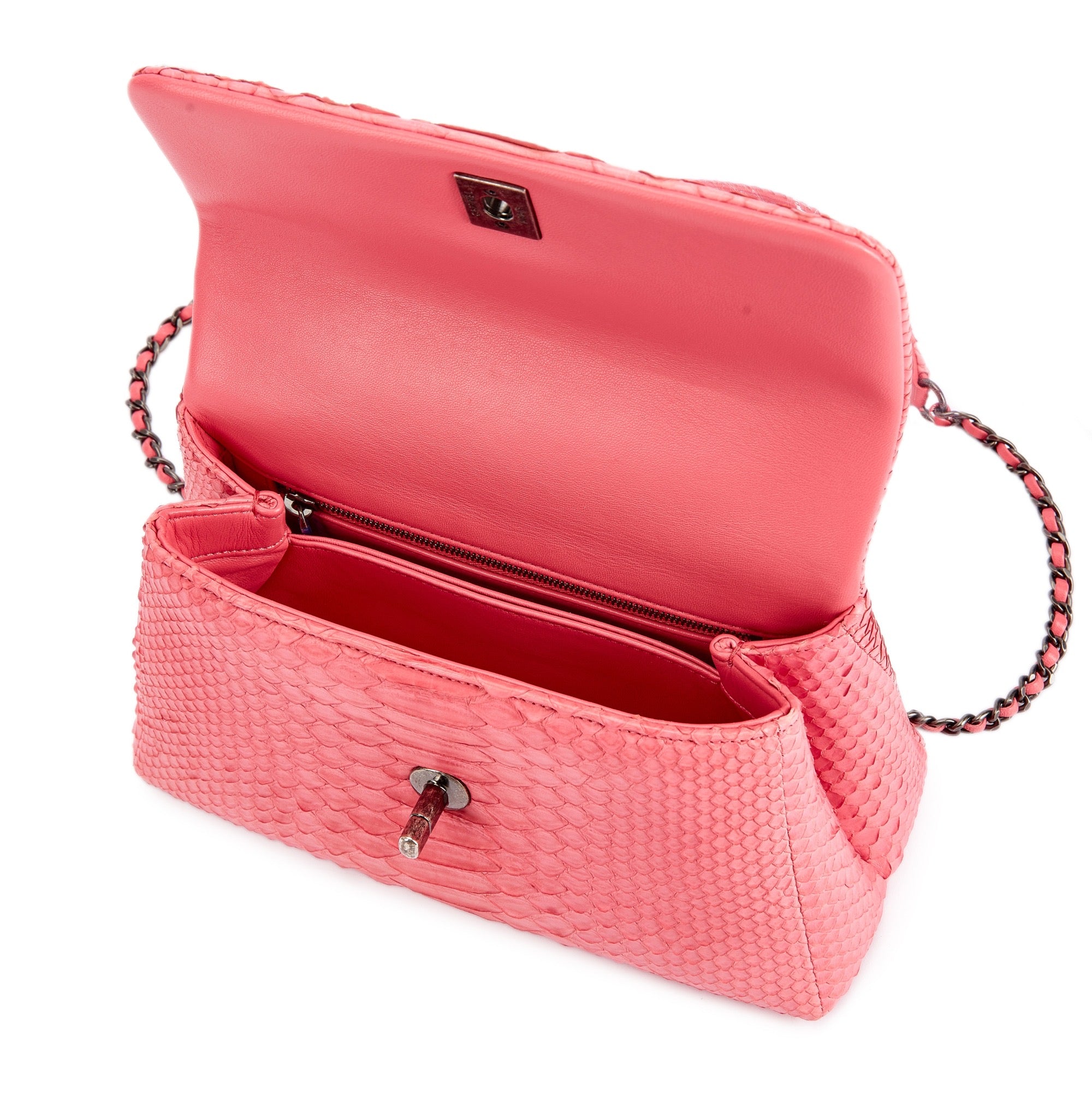 CHANEL PINK PYTHON COCO HANDLE FLAP BAG