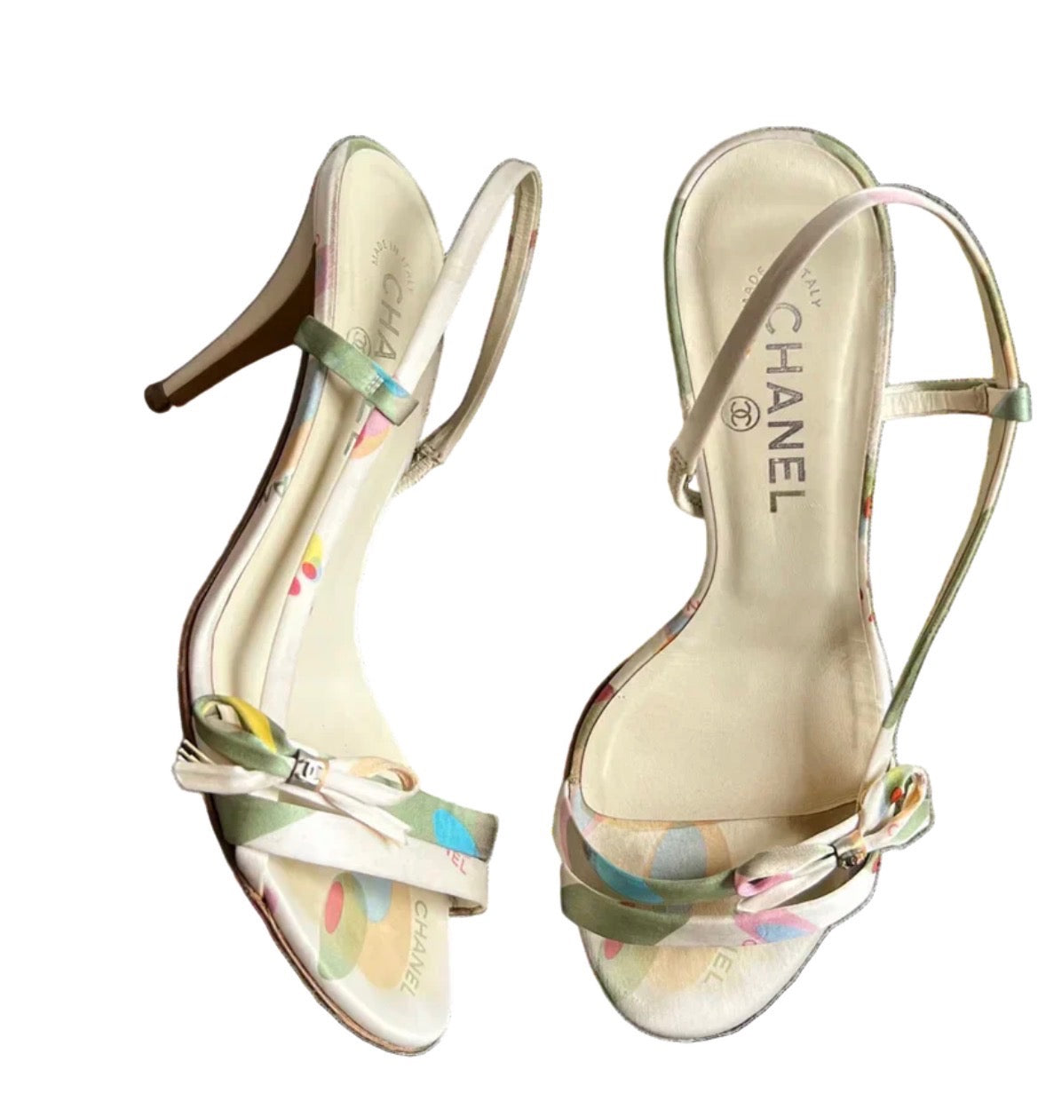 CHANEL PASTEL PRINT SLINGBACK HEELS