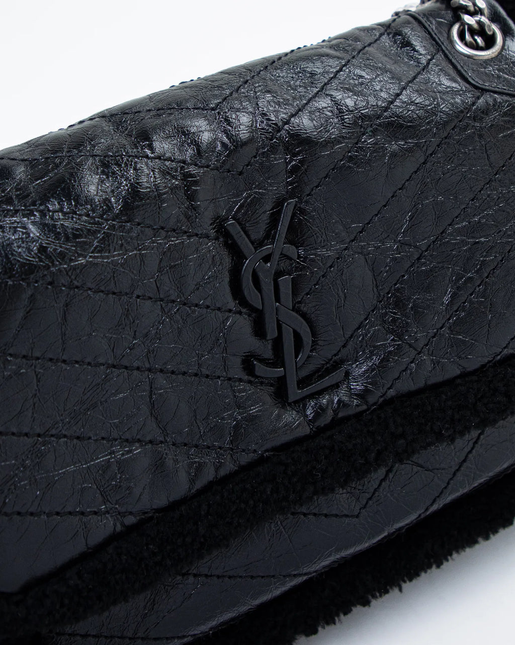 SAINT LAURENT Medium Niki YSL Monogram Shearling And Leather Chain Bag NEW!!