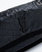 SAINT LAURENT 						           Medium Niki YSL Monogram Shearling        And Leather Chain Bag NEW!!