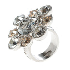 CHANEL CC EMBELLISHED CRYSTAL FLOWER SILVER TONE COCKTAIL RING