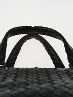 BOTTEGA VENETA 			Black Intrecciato Woven Calf Leather Top Handle Bag