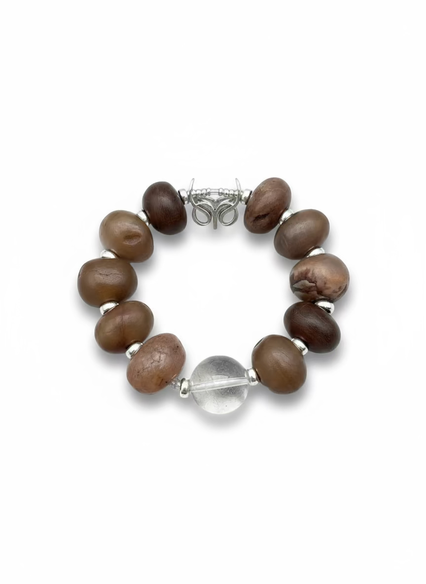 Spiritual Beads Bracelet Sterling Silver with Tibetan Himalayan , 10mm