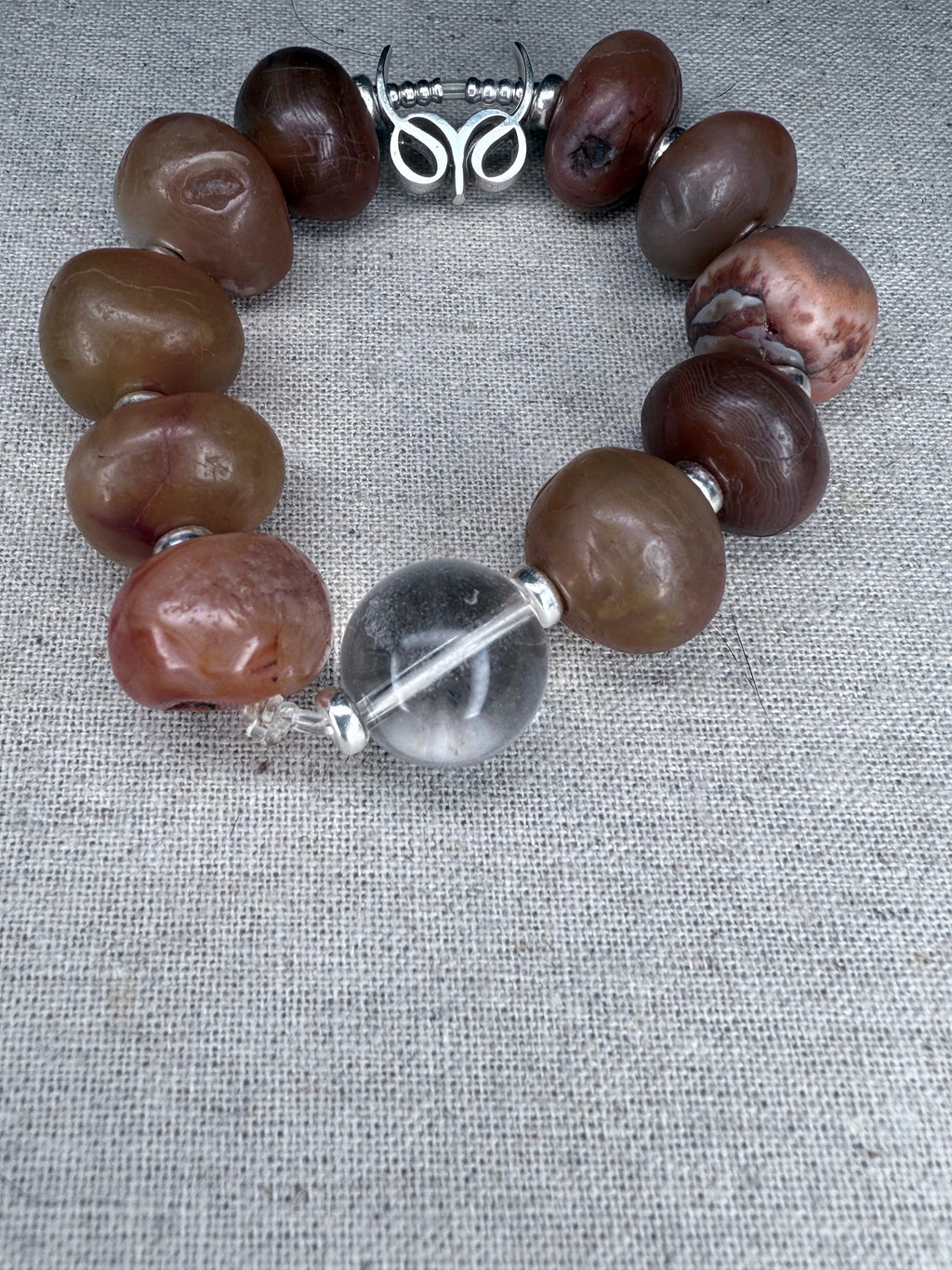 Spiritual Beads Bracelet Sterling Silver with Tibetan Himalayan , 10mm