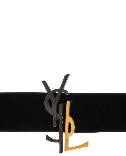 Saint Laurent monogram Choker in Velvet, Silver & Gold