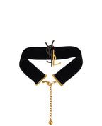 SAINT LAURENT YSL MONOGRAM VELVET CHOCKER. BLACK & GOLG HARDWARE
