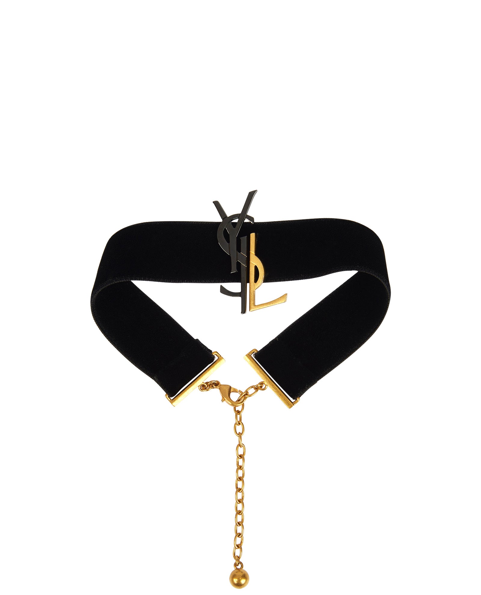 Saint Laurent monogram Choker in Velvet, Silver & Gold