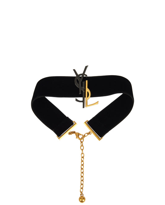 Saint Laurent monogram Choker in Velvet, Silver & Gold