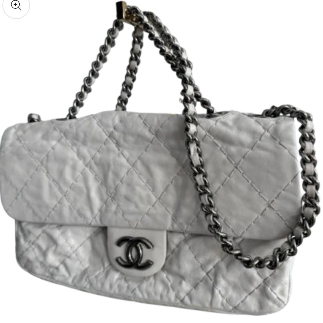 Chanel by Karl Lagerfeld Quilted Flap Double Stitch in white