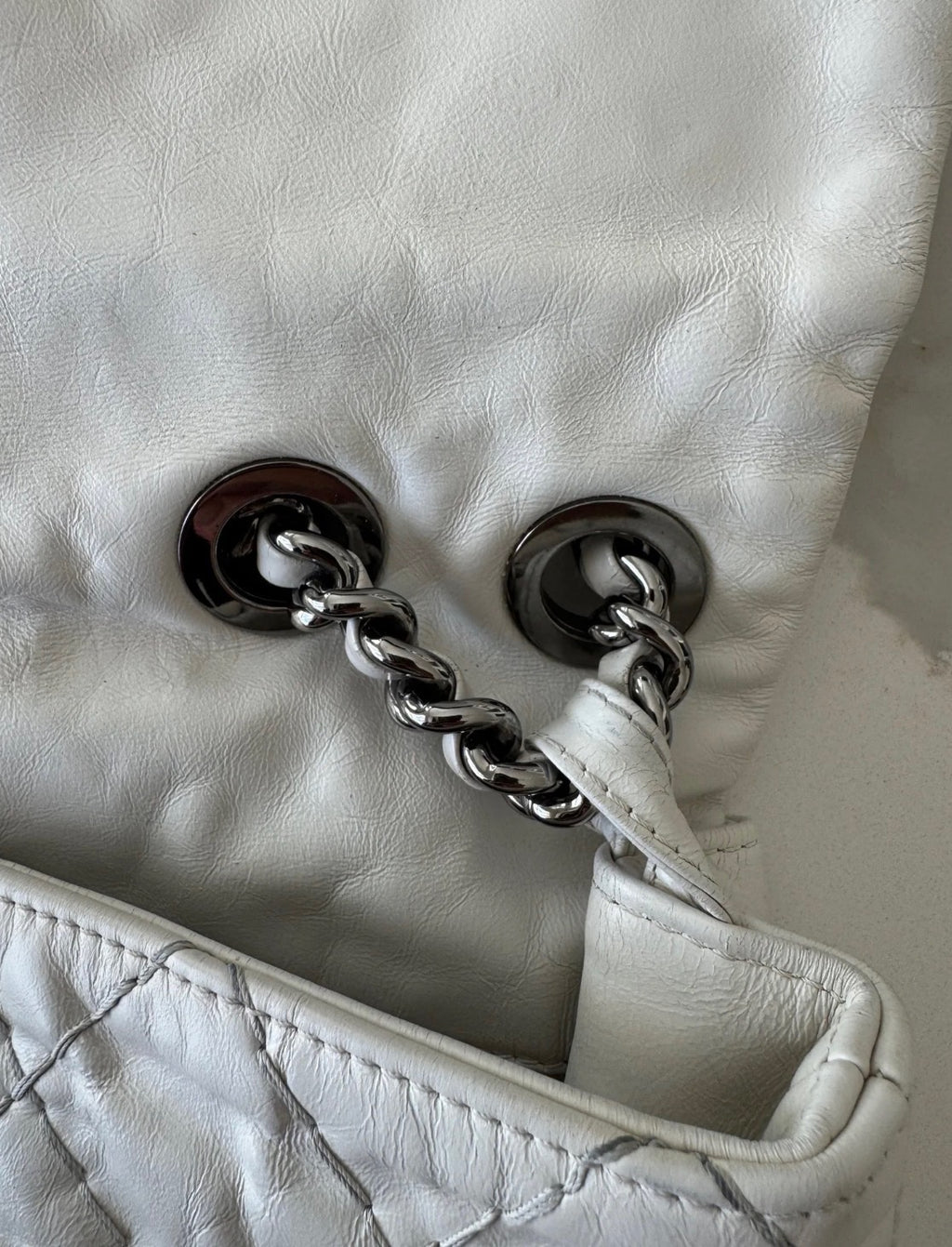 Chanel by Karl Lagerfeld Quilted Flap Double Stitch in white