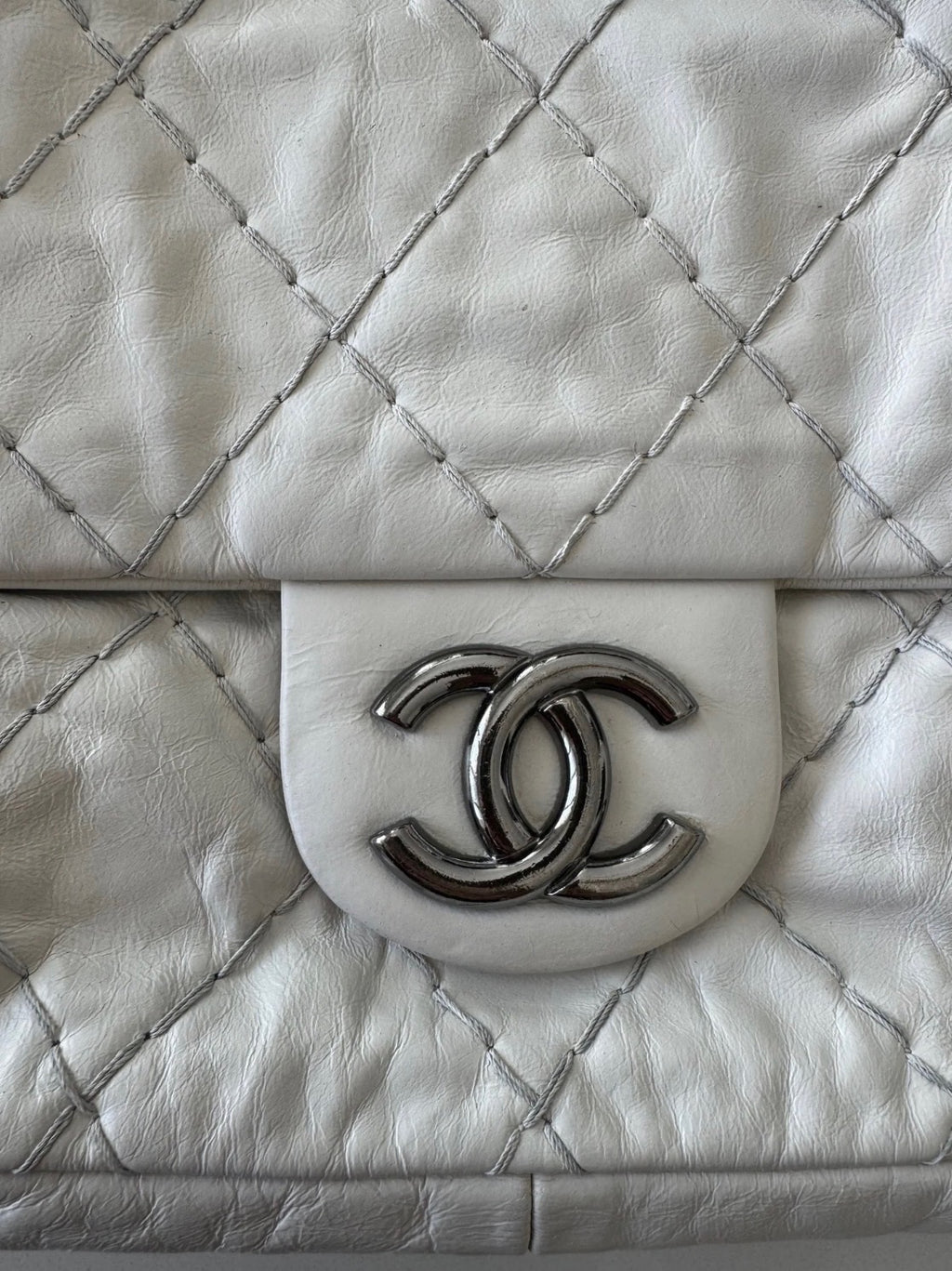 Chanel by Karl Lagerfeld Quilted Flap Double Stitch in white