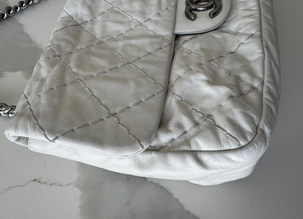 Chanel by Karl Lagerfeld Quilted Flap Double Stitch in white