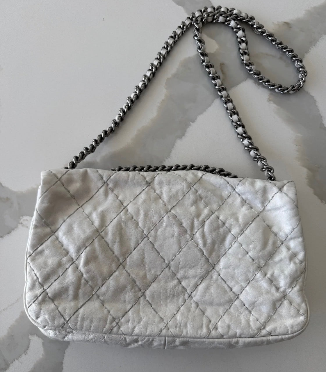 Chanel by Karl Lagerfeld Quilted Flap Double Stitch in white