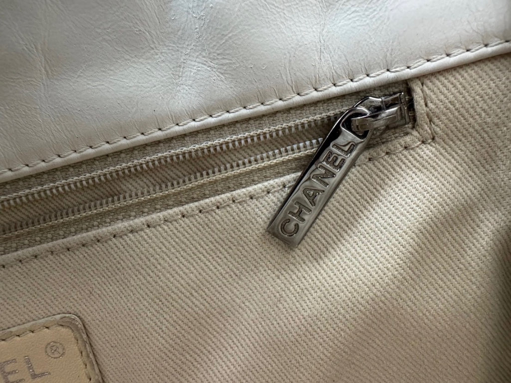 Chanel by Karl Lagerfeld Quilted Flap Double Stitch in white