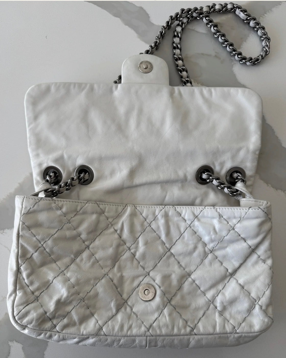 Chanel by Karl Lagerfeld Quilted Flap Double Stitch in white