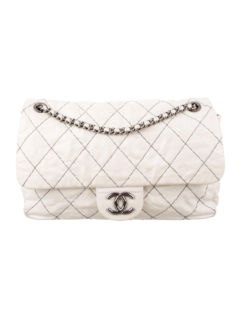 Chanel by Karl Lagerfeld Quilted Flap Double Stitch in white