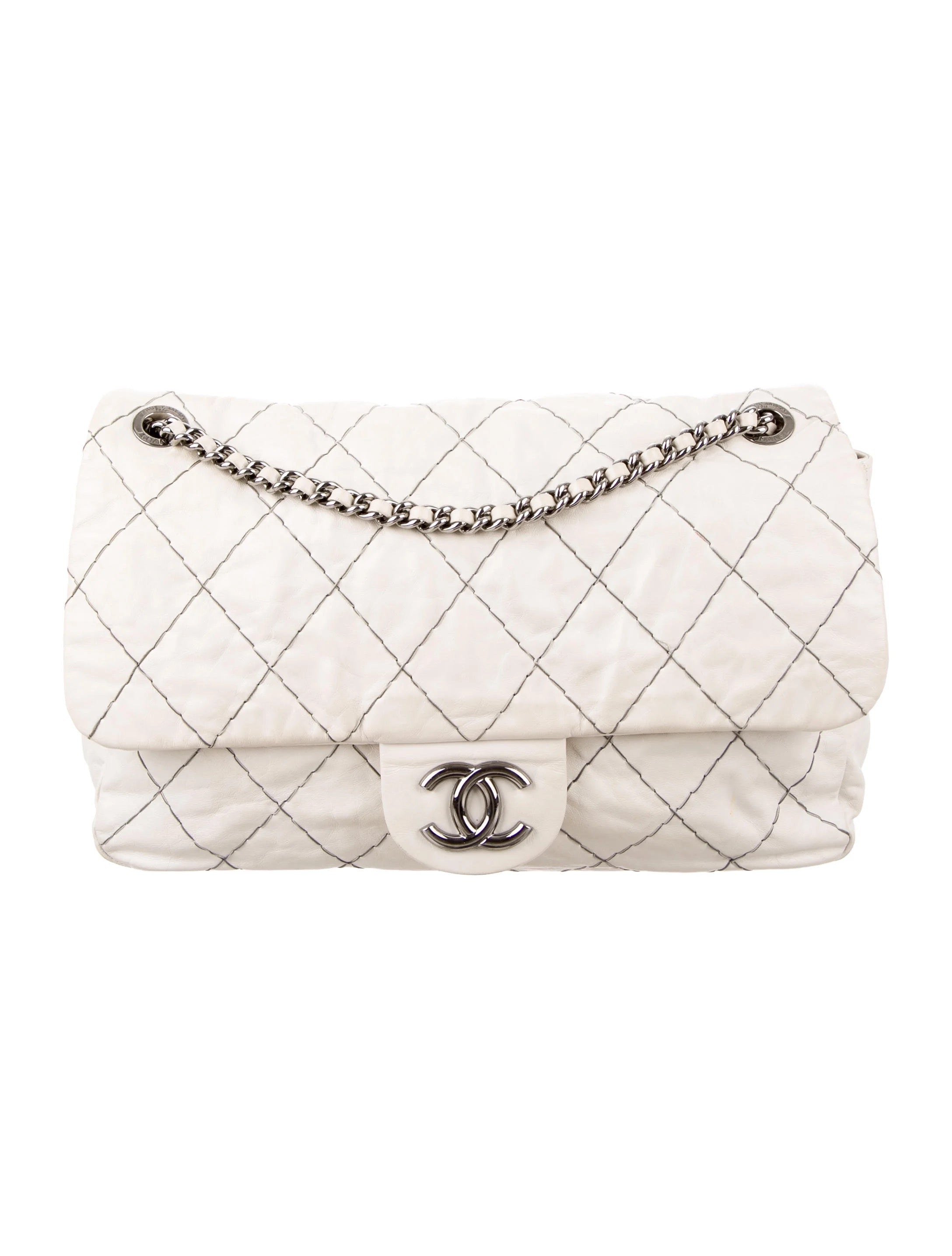 Chanel by Karl Lagerfeld Quilted Flap Double Stitch in white