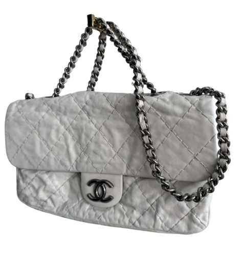 Chanel by Karl Lagerfeld Quilted Flap Double Stitch in white