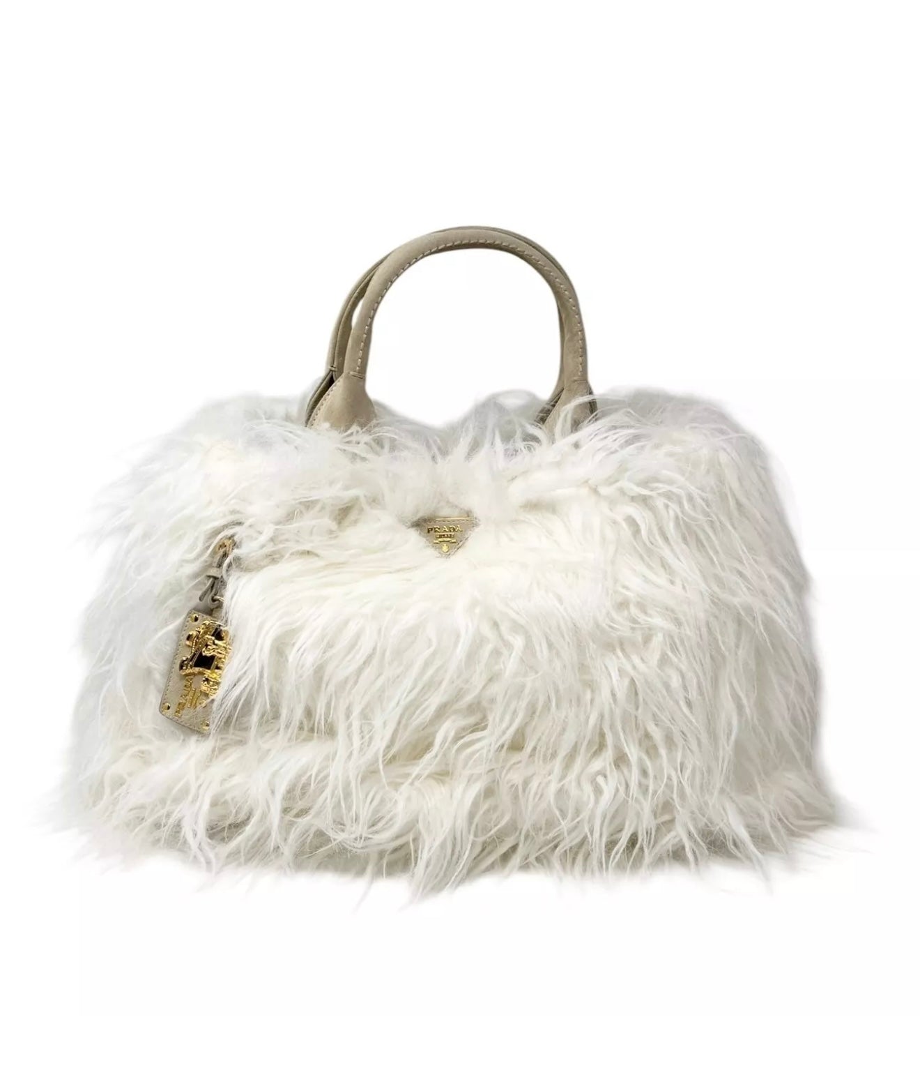 White Prada Eco Kidassia Faux Fur Garden Handbag
