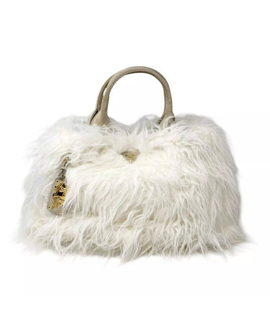 White Prada Eco Kidassia Faux Fur Garden Handbag