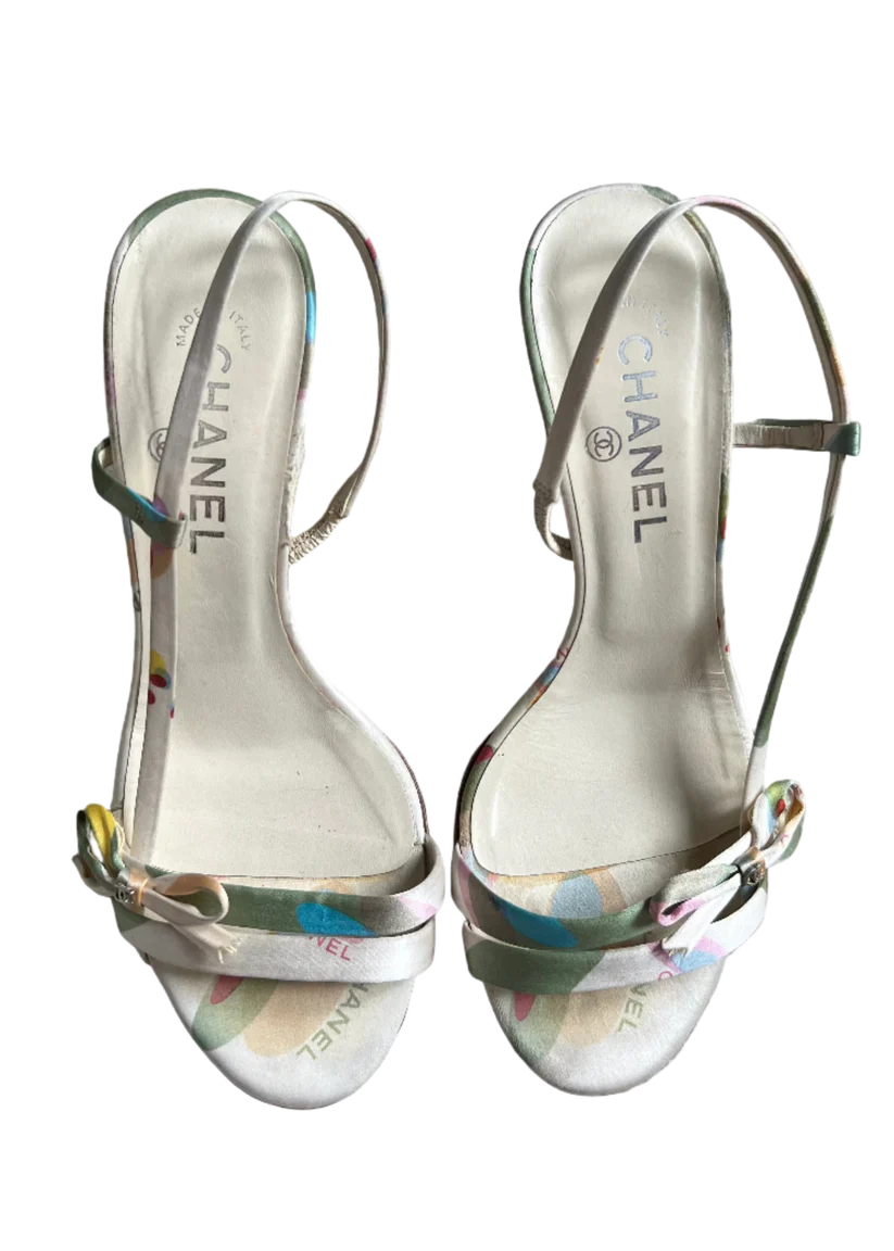 CHANEL PASTEL PRINT SLINGBACK HEELS