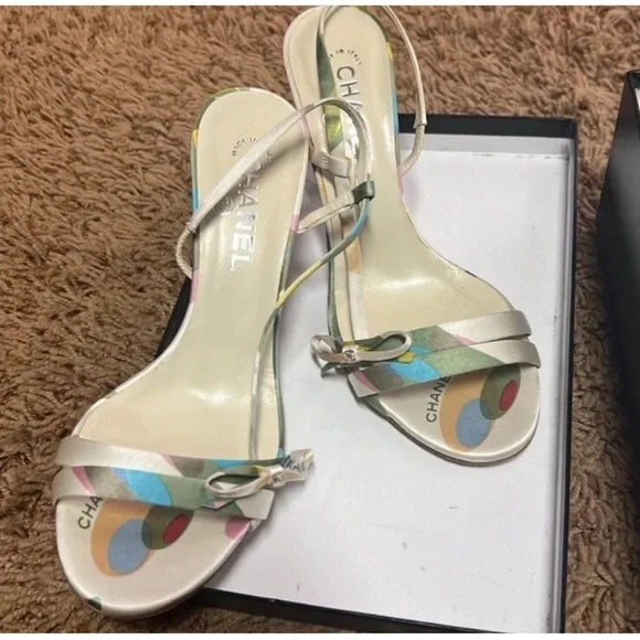 CHANEL PASTEL PRINT SLINGBACK HEELS