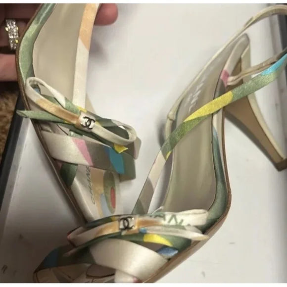 CHANEL PASTEL PRINT SLINGBACK HEELS