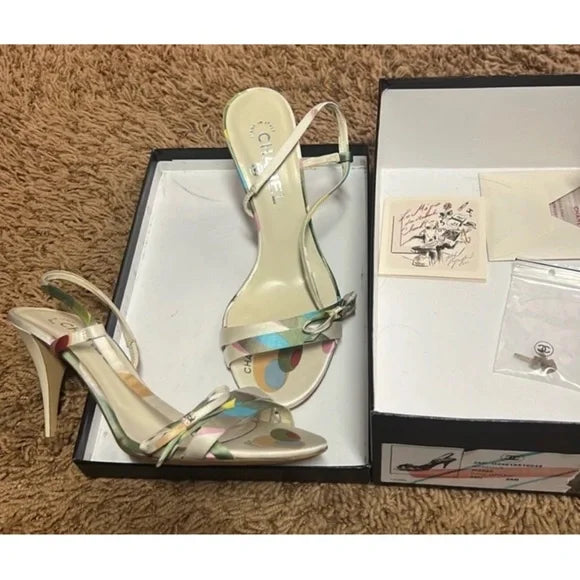 CHANEL PASTEL PRINT SLINGBACK HEELS