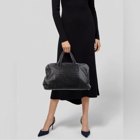 BOTTEGA VENETA Black Intrecciato Woven Calf Leather Top Handle Bag