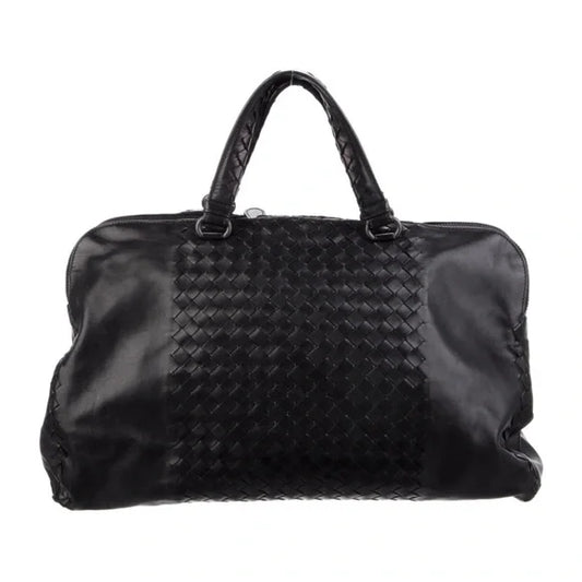 BOTTEGA VENETA Black Intrecciato Woven Calf Leather Top Handle Bag